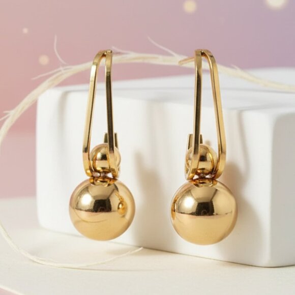πChic Shine 18K Gold Plated Bead Drop Earrings - Perfect for Every Occasion π - Picture 13 of 15